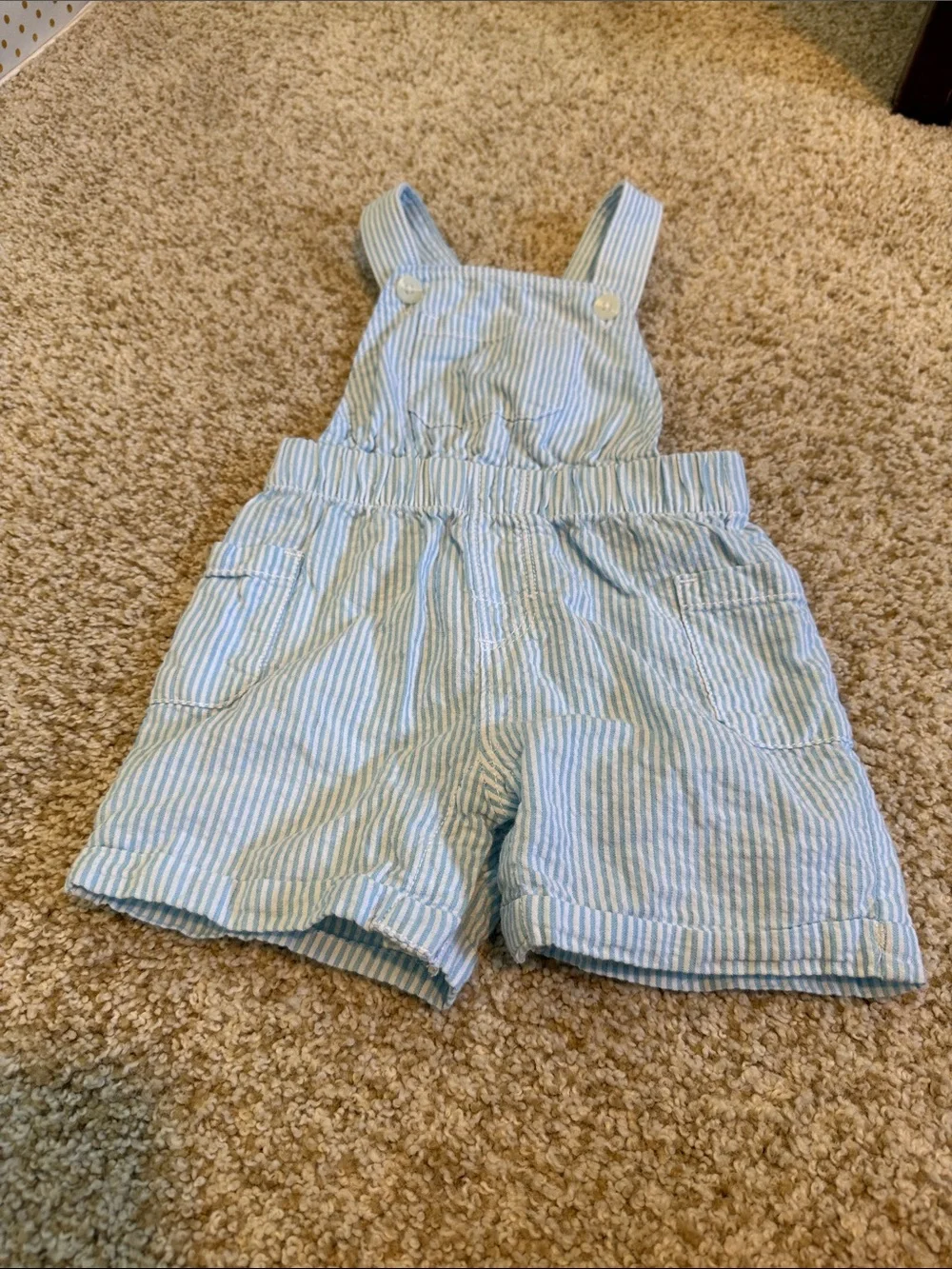 Hatley Light Blue & White Striped Baby Overalls